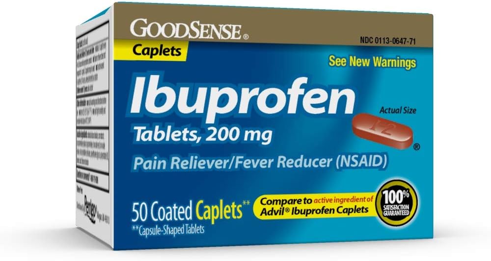 GoodSense Ibuprofen Pain Reliever/Fever Riduttore Caplets, 200 mg, 50-Count