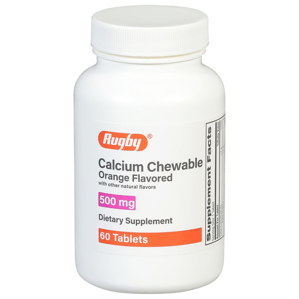 Rugby 500mg Calcium Chewable Tablets - Integratore alimentare - Arancio aromatizzato - 60 Conte (1 Confezione)