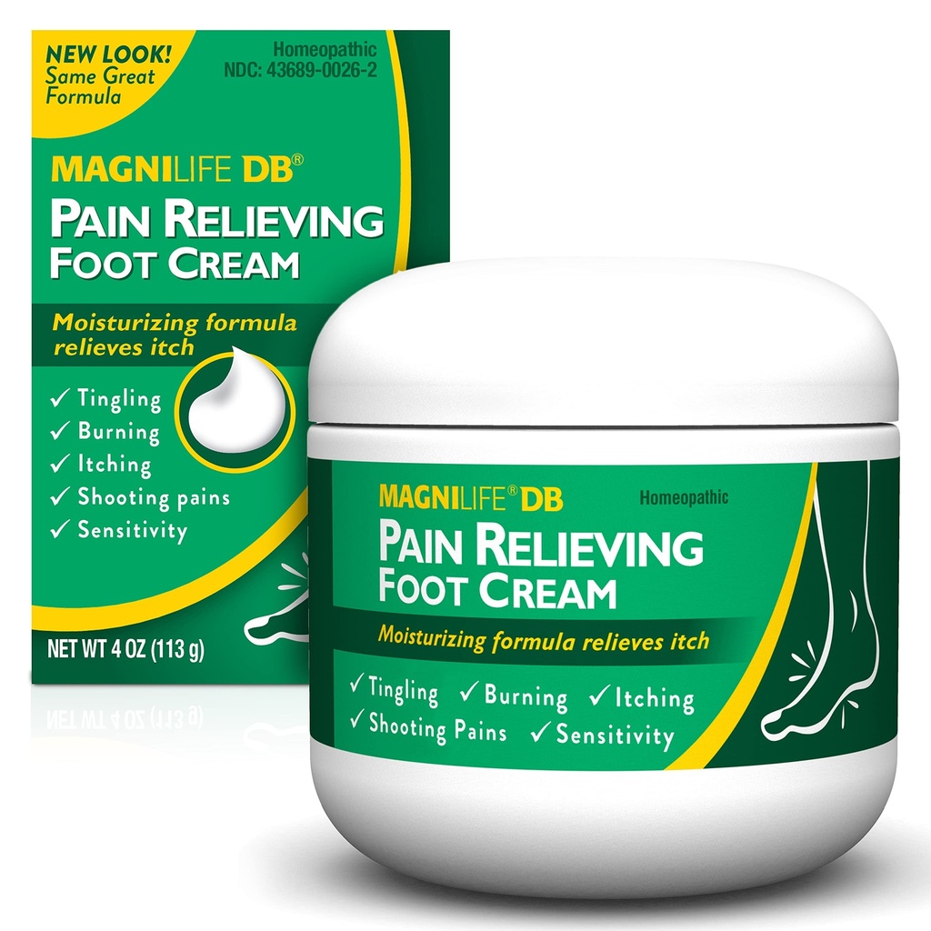 MagniLife DB Foot Cream, Rilievo calmante per bruciare, Tingling, Sparare & Stabbing Foot Sensations - Soothes Dry, Cracked, Itchy, Sensitive Skin (4 oz Jar)