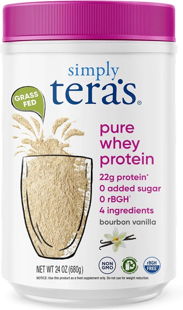Polvere pura di proteine del siero di tera - polvere di proteine del siero di Vanilla di erba Fed, pulita, fatta senza dolcificanti artificiali, non OGM, Kosher, rBGH-Free, Soy-Free - 24 Oz