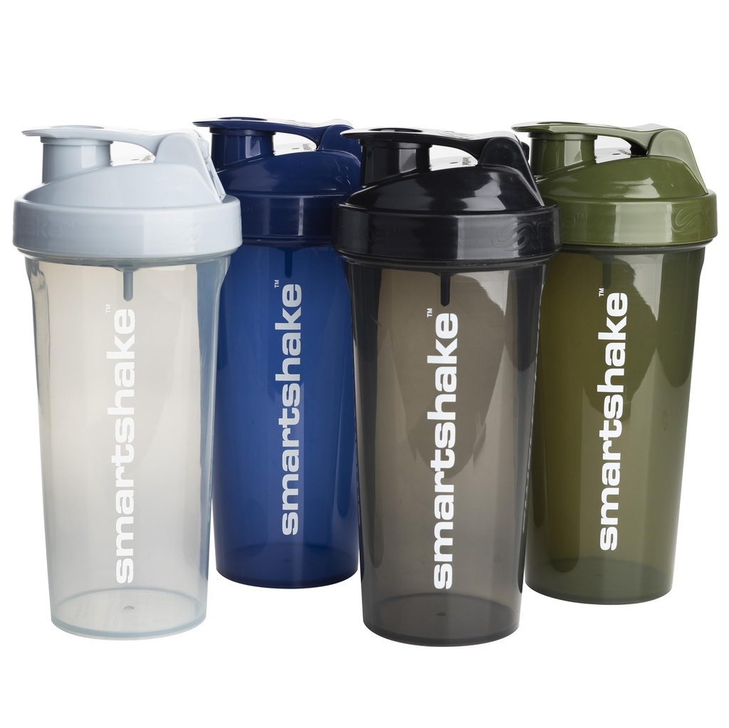 Smartshake Lite 4-Pack Protein Shaker Bottiglia 800 ml | 27 oz - Leakproof Screw-on Lid - BPA Free – Unisex - Mist Gray, Army Green, Black, Navy Blue