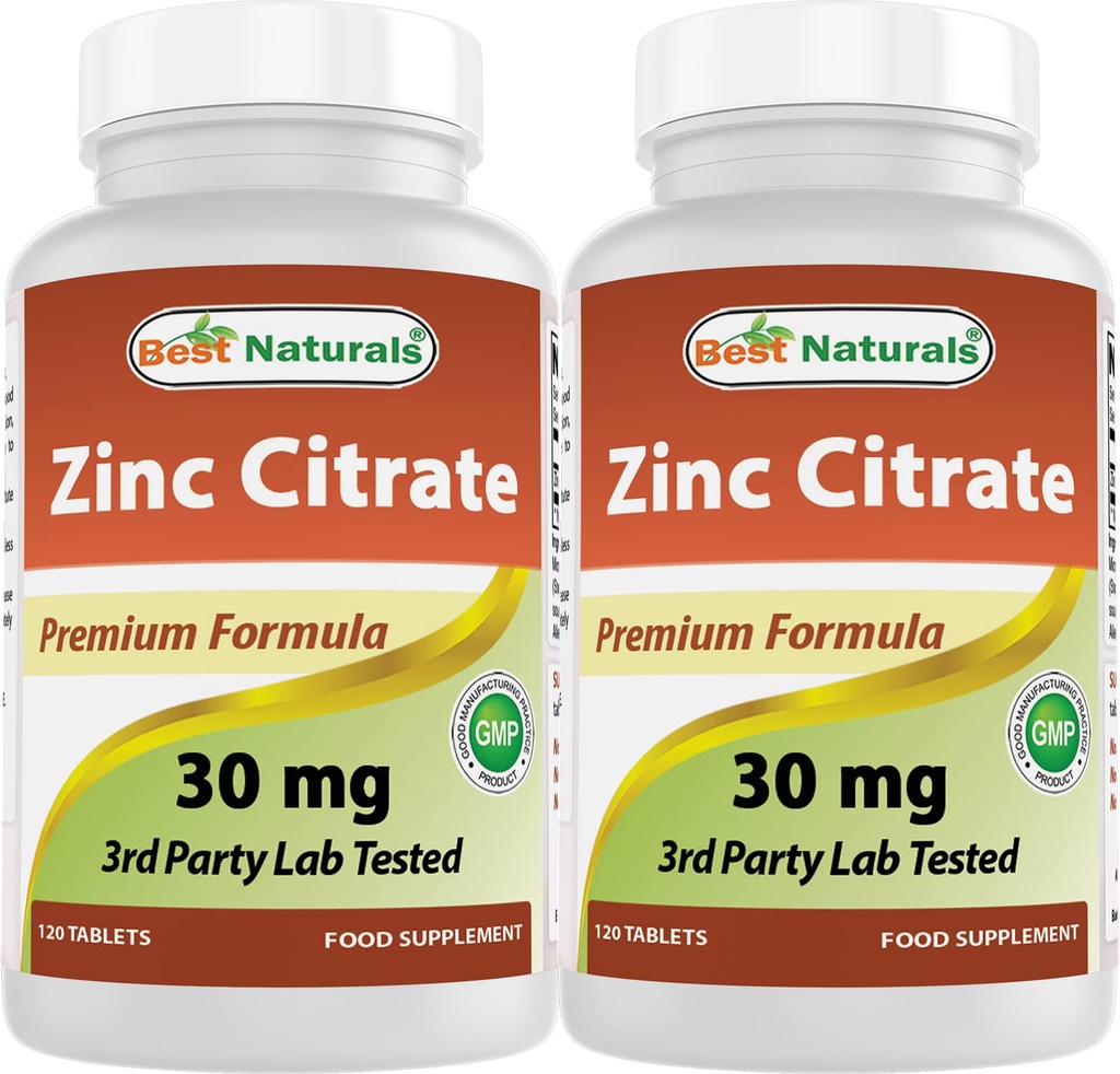 Migliore naturali Zinc 30mg Integratori (come Citrato di Zinco) - Vitamine di zinco per Adulti Supporto Immune - 120 compresse (120 conteggio (Pack of 2))