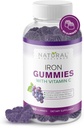 Gummie di ferro con vitamina C - Supplemento di ferro masticabile per l'anemia di carenza di ferro, supporto delle cellule di sangue rosso, energia, funzione immunitaria, salute del cervello, assorbimento massimo, aroma di uva, 180 gommoni vegani