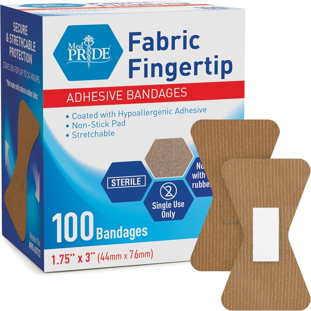 MED PRIDE Sterile Fingertip tessuto Bandages 1.75in X 3in Ipoallergenico adesivo Latex-Free 100 Count