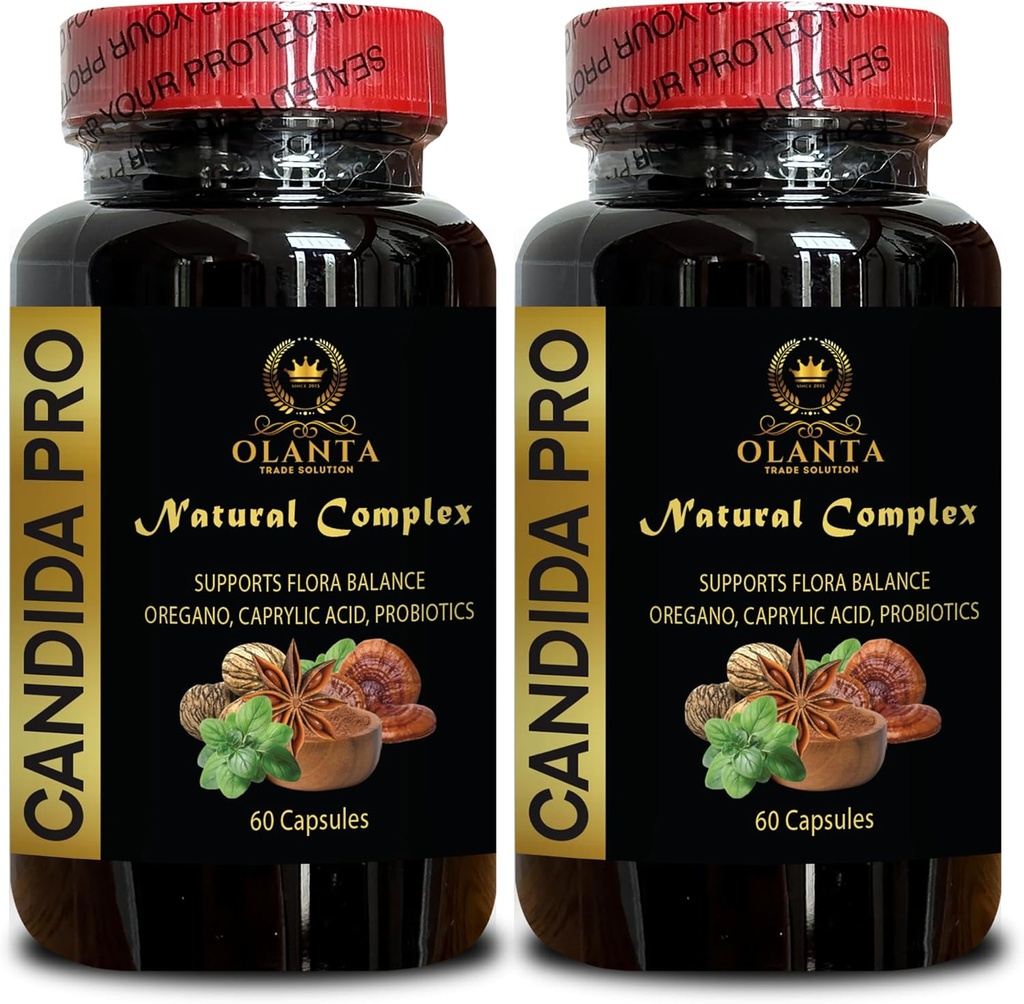 Candida PRO Generico - Natural Herbal Oregano e Caprylic Acid, Digestive Health, Probiotics, Candida Detox, Black Walnut, Wormwood - 2 Bottiglie