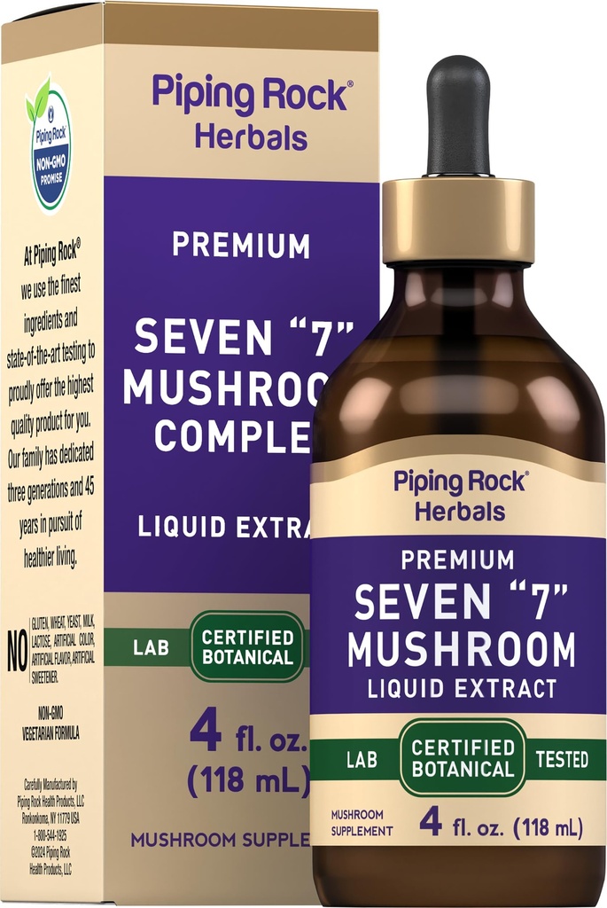 Piping Rock Mushroom Complex Liquid Drops | 4 Fl Oz | 7 in 1 | Maitake, Shiitake, Reishi, Chaga, Cordyceps, Lion's Mane & Oyster Mushrooms