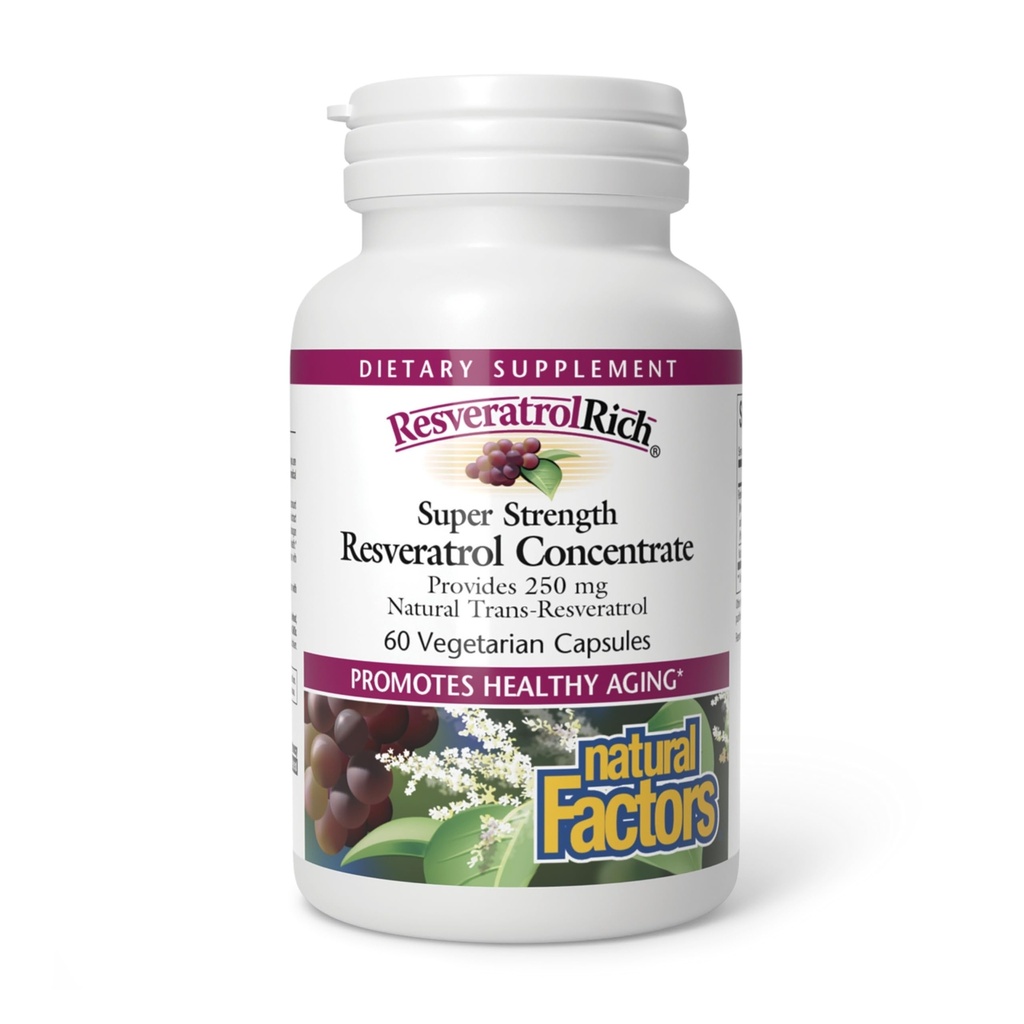 ResveratroloRich di Fattori Naturali, Super Strength Resveratrolo Concentrato, promuove l'invecchiamento sano, 60 capsule (60 porzioni)