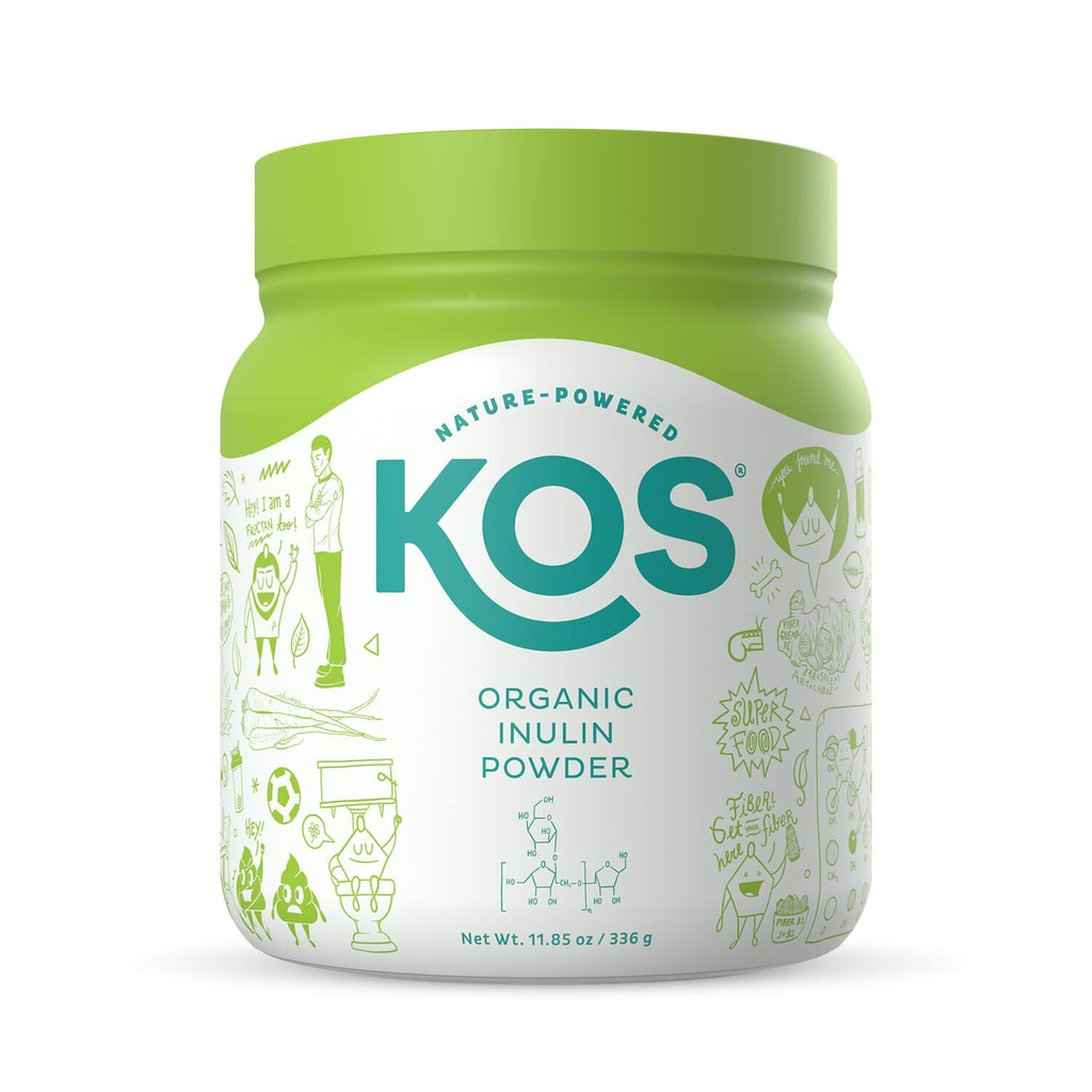 KOS Organic Inulin Powder, Unflavored & Unsweetened Superfood - Vegan Inulin per Prebiotic Intestinal Support, Digestive Health Promoting - Certificato USDA, Non-GMO, Soy & Gluten-Free, 112 Servings Bag