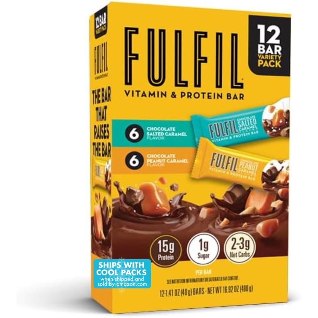 FULFIL Protein Snack Bars, 6 Cioccolato Arachidi e Caramel & 6 Caramel al cioccolato, 15g Protein, Pantry Staples, 12 Conte