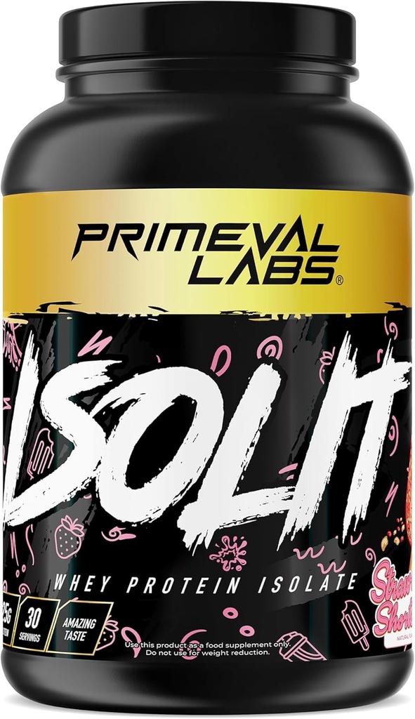 Primeval Labs ISOLIT - Polvere di proteine del siero, Isolato di siero al 100%, 25g di proteine, BCAA, assorbimento rapido, facile digestione (cake di mirtillo, 2lb)