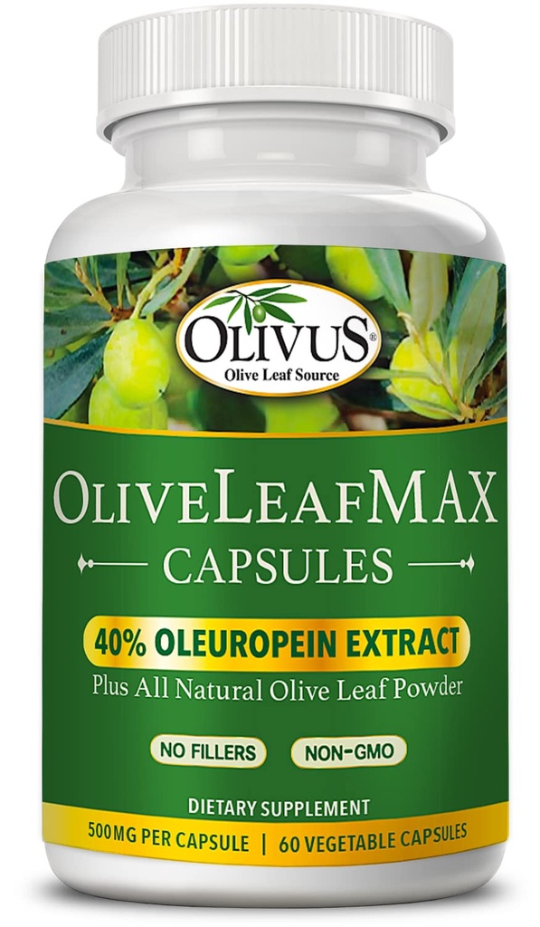 Estratto di foglie di oliva OliveLeafMAX (40% Oleuroepin) + Polvere di foglie di oliva biologica + No Filler + 60 capsule vegetariane + Fonte dalla Spagna e Prodotto in USA a GMP Facility