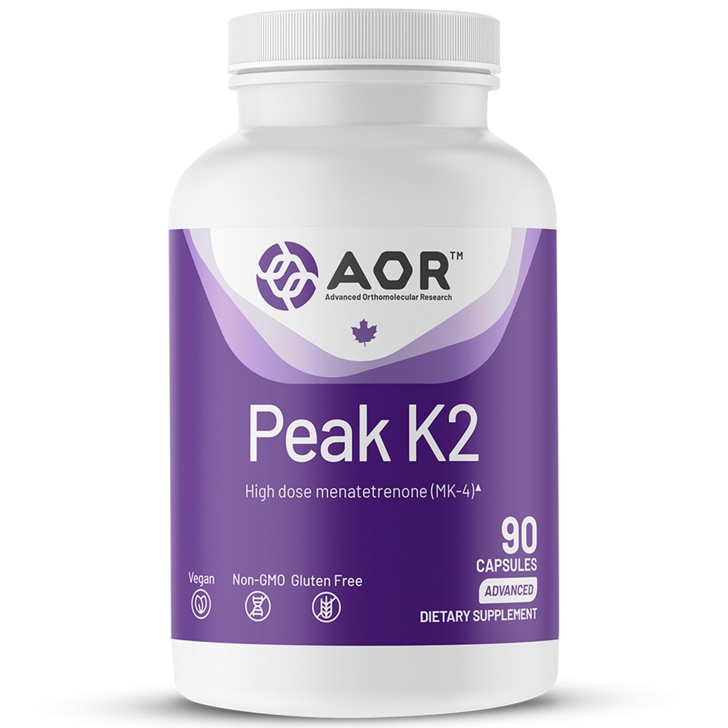 AOR, Peak K2, Supporta Bone e Cardiovascular Health e Normal Blood Clotting, Integratore alimentare, 90 porzioni (90 capsule)