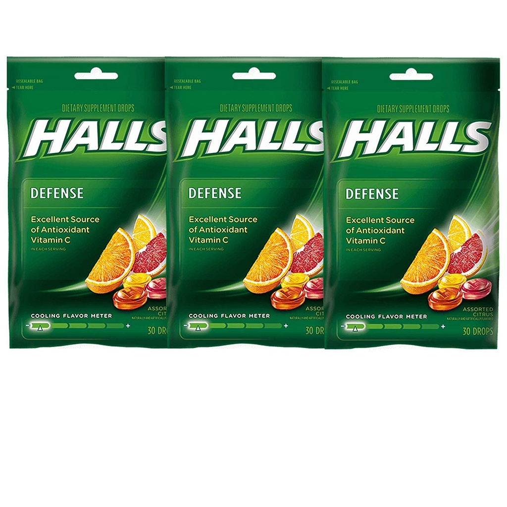 Halls Difesa Vitamina C Gocce Agrumi assortiti - 30 ct, Confezione da 3