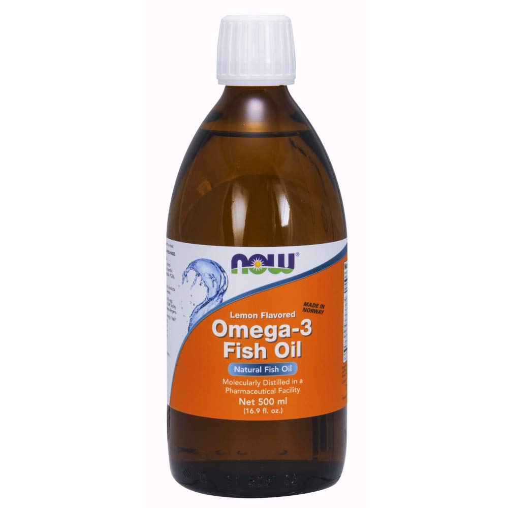 NOW Integratori, Omega-3 Fish Oil Liquid, Distillato molecolare, Limone Aromaed, 16.9-Ounce