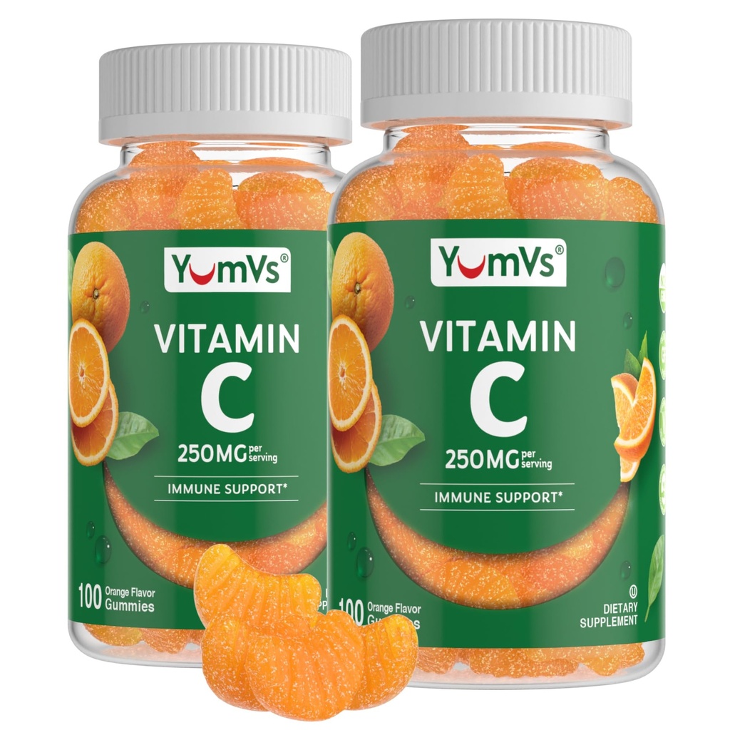 YumVs Vitamina C Gummies per Adulti - 250 mg Orange Flavored Vitamin C Gummy - Vitamina C Chewable Immune Gummies per Adulti - Integratore di Supporto Immune - Kosher, Halal, Gluten Free (200 Count), 2 Pack