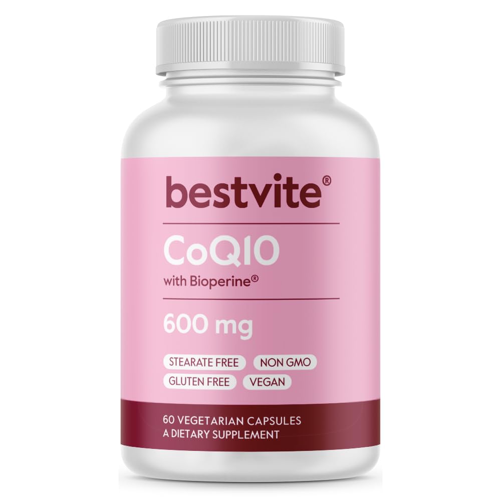 Coenzyme CoQ10 600mg per Capsule Bioperine (60 Capsule Vegetariani) Naturalmente Fermentato - No Titanium Dioxide - No Fillers - No Stearates - Vegan - Gluten Free - Non OGM