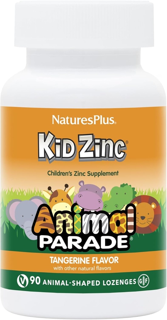 Natures Plus Animal Parade KidZinc, Tangerine Flavor - 90 Animal-Shaped Lozenges, Confezione da 2 - Organically Chelated Zinc - Vegan, Gluten Free - 180 Total Servings