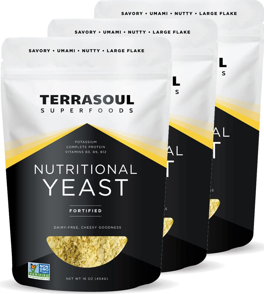 Terrasoul Superfoods Premium Nutritional Yeast Flakes, 3 Lbs (Pack of 3), Fortified, Superfood Savory per Vegan Cheese, Condivisione, e Plant-Based Protein Boost