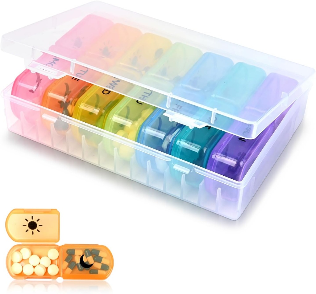 2-Times a Day Pill Organizer – Large 7-Day Pill Case – Food Grade Material – High Volume,Removable, Travel-Friendly Design – Perfect Pill Holder for Supplements, Vitamins, and Medicines