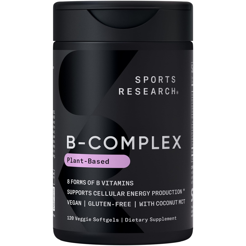 Ricerca sportiva® Vitamina B-Complex - Spettro completo di B Vitamine con B12 e Folate metilato - Gluten Free · Plant-Based · Non-GMO · Vegan-Friendly Formula - 120 Veggie Softgels