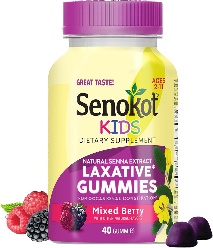 Senokot bambini misti bacche gommoni lassativi per età 2+, Estratto di senna per gentile, Pernottamento sollievo da costipazione occasionale, 40 ct