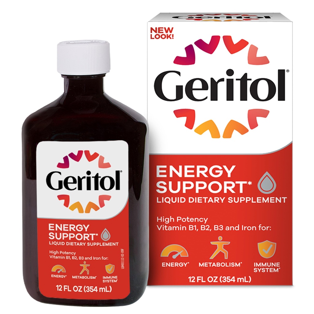 Geritol, vitamina liquida e ferro supplemento, supporto energetico, contiene alta potenza B-Vitamins e ferro, piacevole degustazione, facile da ingoiare, nessun dolcificanti artificiali, non OGM, 12 Oz