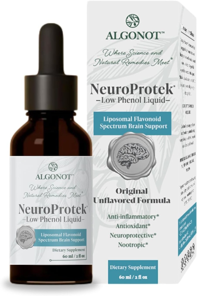 NeuroProtek basso Phenol liquido - non aromatizzato - 60 porzioni, L'unica formulazione liquida luteolina per un rapido assorbimento. Combinazione esclusiva brevettata di Luteolin e altri Flavonoidi in Olio di Pomace di Oliva