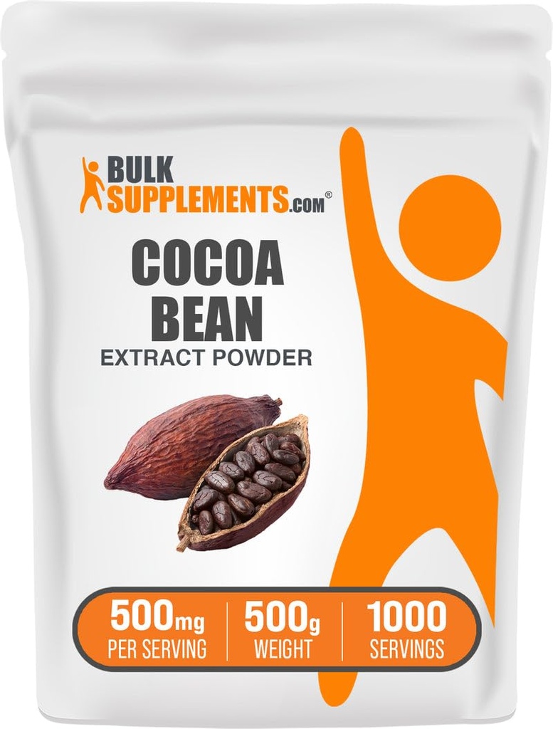 BulkSupplements.com Polvere di estratto di cacao - Supplemento di cacao - non zuccherato, Vegan & Gluten Free, 500mg per porzione, 500g (1.1 lbs) (Pack of 1)
