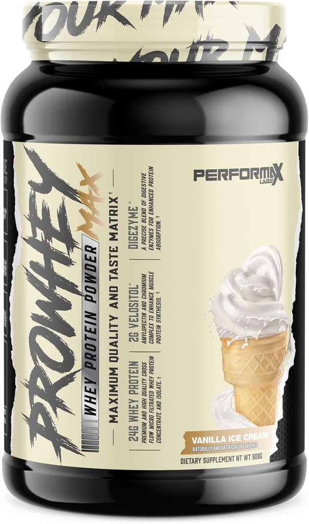 ProWhey Max Whey Protein Powder | Massima qualità e gusto | 24g Protein con aggiunta digestivo enzimi | Delicious Flavors (Vanilla Ice Cream, 2 Pounds)