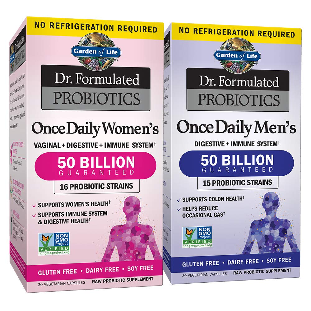 Garden of Life Probiotic Bundle: Dr. Formulato una volta Daily Women's & Men's Probiotics, 50 miliardi CFU Shelf Stable, Non OGM Probiotico per uomini e donne con fibra prebiotica, 30 capsule ogni