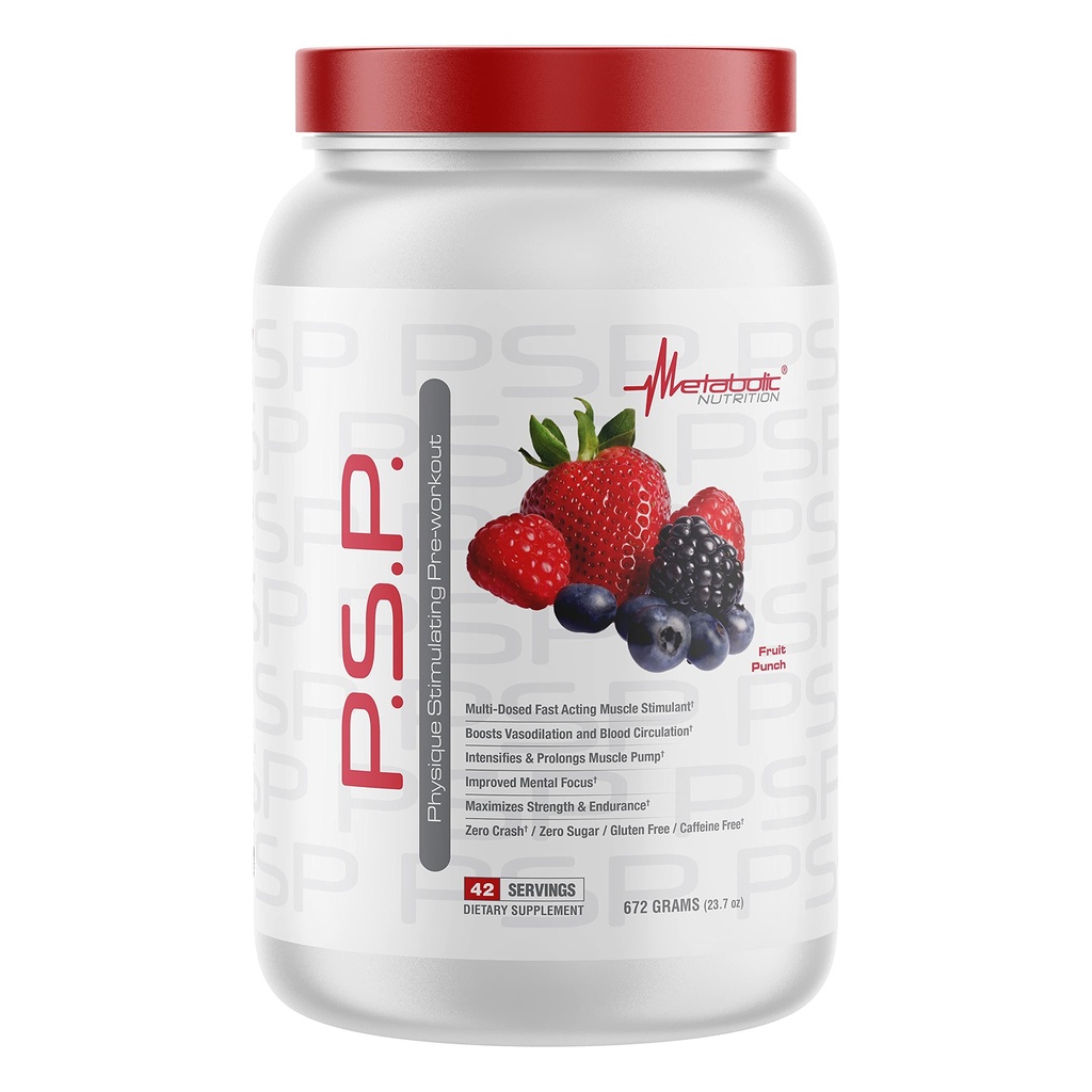 Nutrizione metabolica P.S.P. Fisica stimolante PreWorkout 672g Zero Sugar Caffeine Free (Fruit Punch)