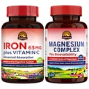 Vitalitown Magnesium supplemento complesso 500mg & 65mg di ferro per gli uomini delle donne, per il sonno, il muscolo, la costruzione del sangue & il miglioramento dell'energia