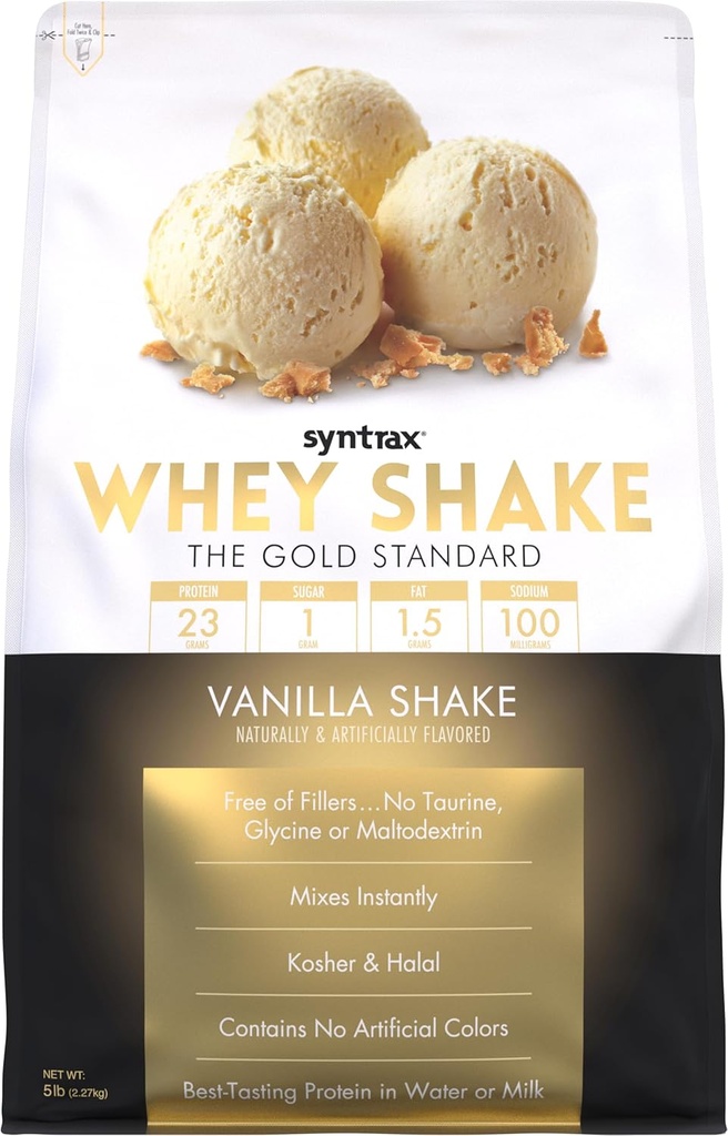 Syntrax Nutrition Whey Shake, miscela di proteine del siero di latte filtrato a freddo e non denaturato, scherma di Vanilla, 5 lbs - con le macchie di fagioli di Vanilla reale