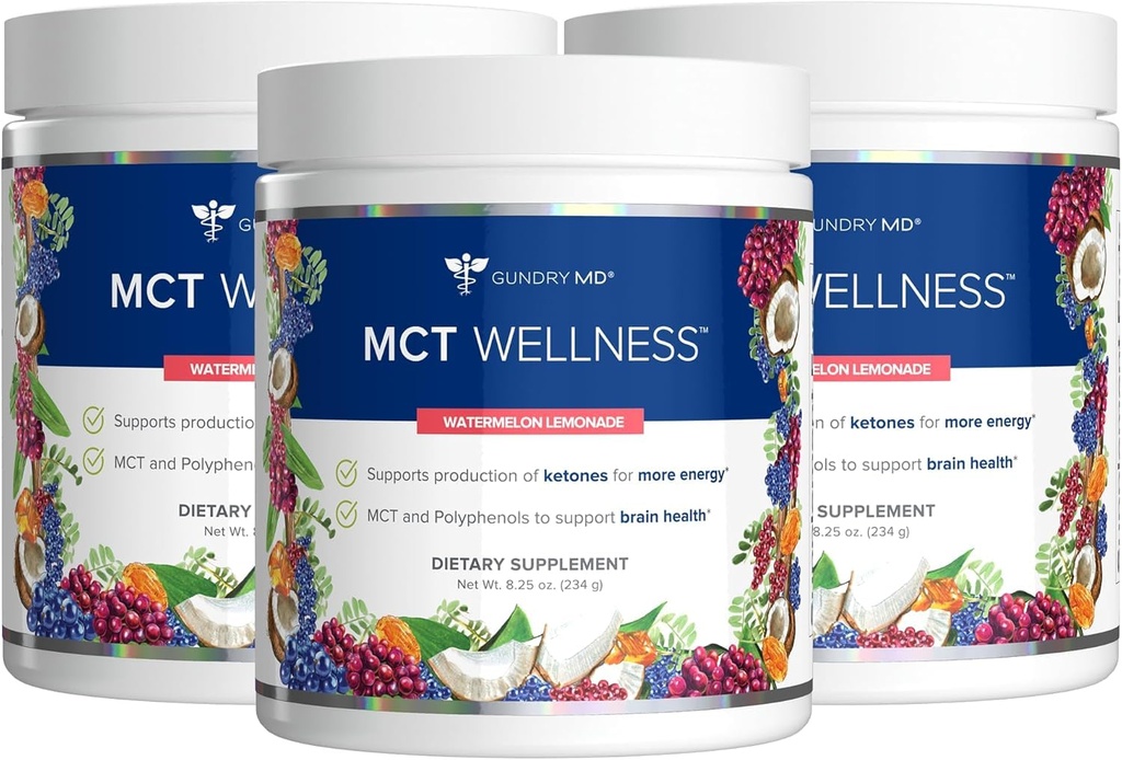 Gundry MD MCT polvere di benessere per sostenere l'energia, la produzione di chetone e la salute del cervello, Keto Friendly, Sugar Free (90 giorni di alimentazione, limonata di anguria)