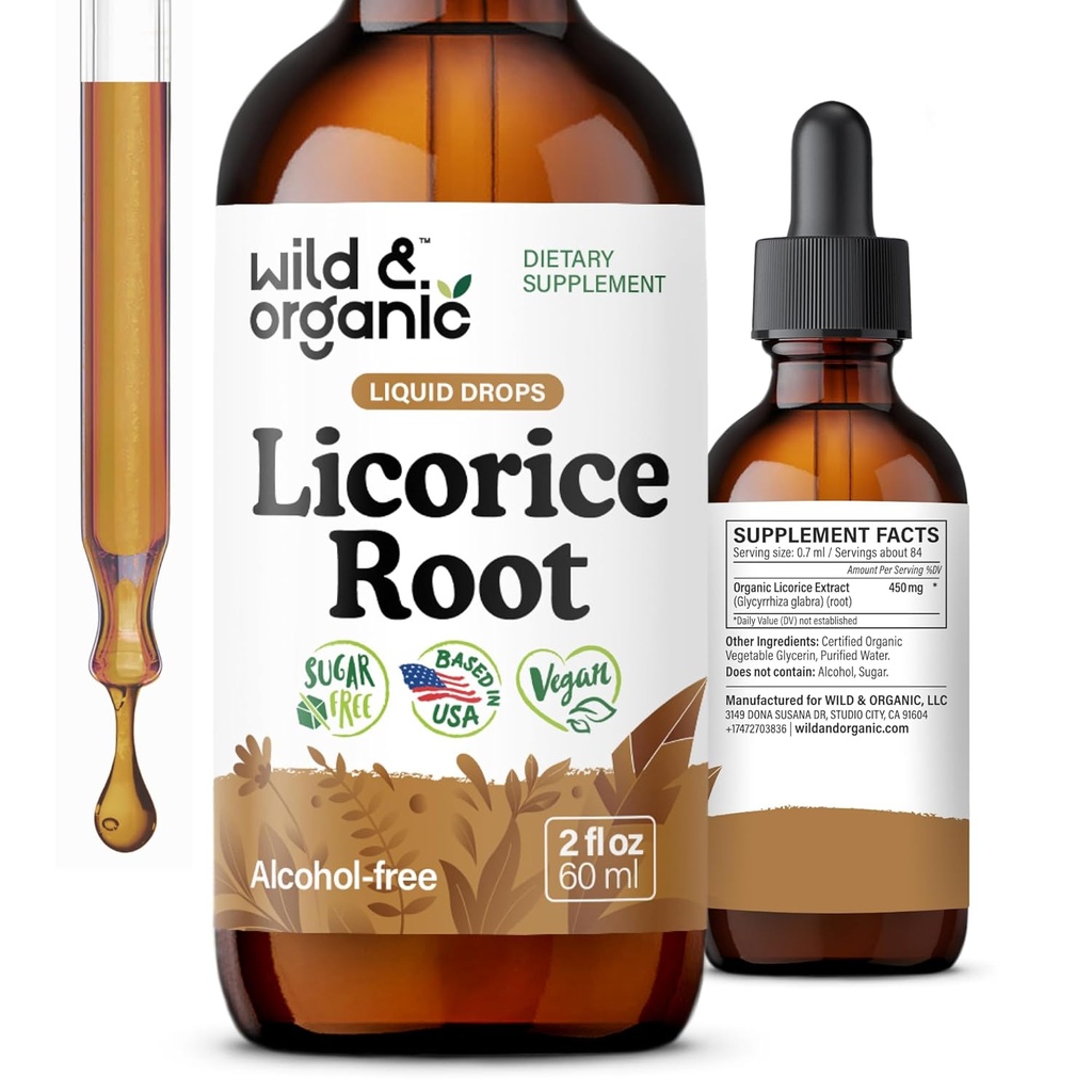 Tintura di liquirizia selvatica e organica - Supporto digestivo - Gocce di estratto di radice di liquirizia pura - Glabra di glicyrrhiza - Vegan, Zucchero e Alcol-Free - 2 fl oz
