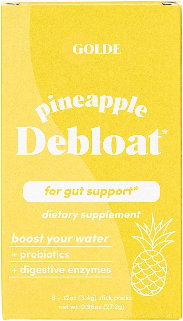 GOLDE Ananas Debloat - Integratore Probiotico per Rilievo Naturale Bloat e Bilancia Digestiva Lasting - Vegan, Keto, Low-Sugar - 8 Serve