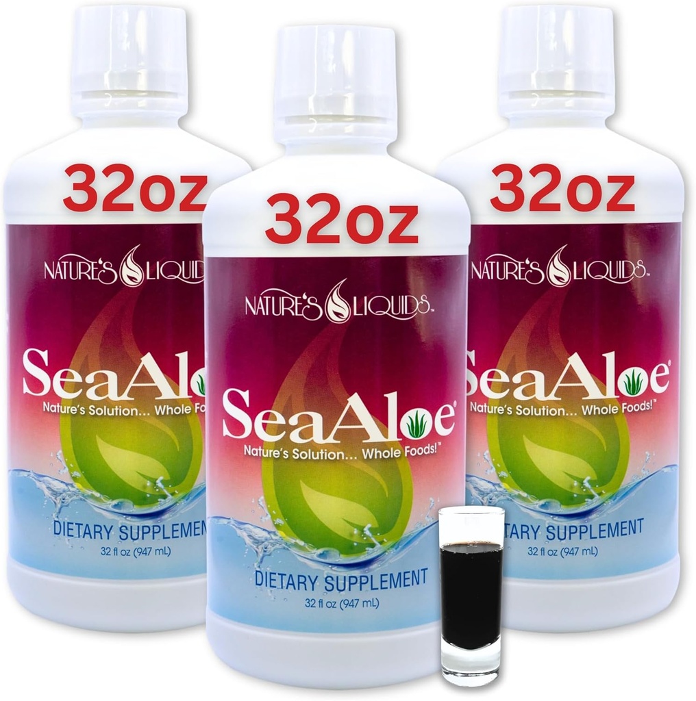 Liquidi naturali Aloe Vera Juice Elisir Oceanico - Miscela Botanica Proprietaria per tiroide, digestione e supporto immunitario, 32oz (Pack of 3)