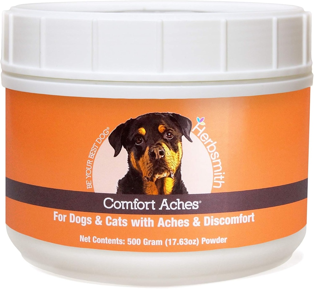 Herbsmith Comfort Aches – Rilievo di dolore a base di erbe per cani + gatti – Per gli assi di animali domestici + Pains – Supplemento anti-infiammatorio – polvere da 500g