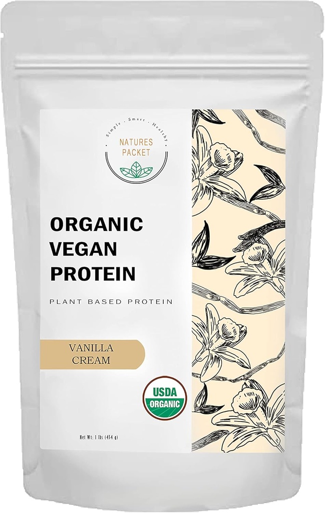 Organic Vegan Protein Powder - Proteine a base di piante, Vanilla Flavor - Non Dairy, Lattosio Libero, Senza Zucchero Aggiunto, Senza Glutine, Soia Libero, Non OGM, Ketogenic Vegan Blend - 1 lb, 16 Ounce