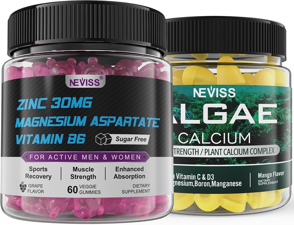 NEVISS Algae Calcium Gummies con Zinco e Magnesio Supplemento