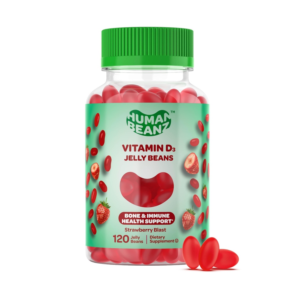 Vitamina D3 Jelly Bean Gummies per adulti, supporto per l'immunità, 2000 vitamina D, integratori alimentari vegetariani, 120 fagioli di gelatina di fragola, Kosher