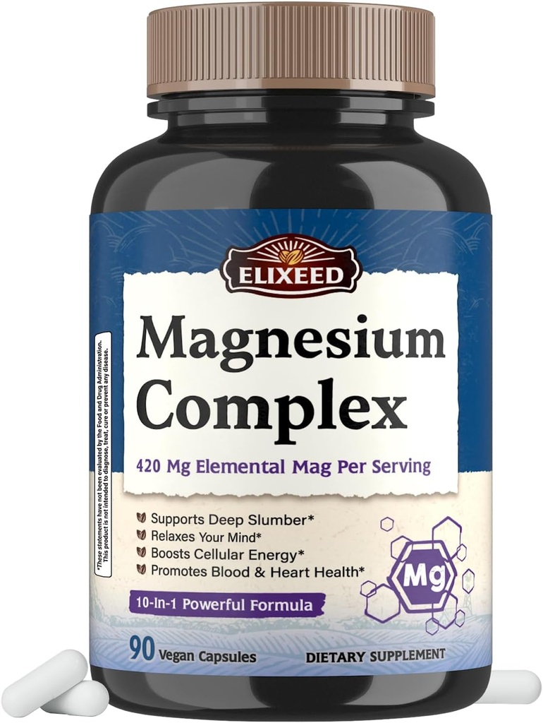 Chelated Magnesium Complex Supplemento 960mg Per Serving, 10 Forms, Magnesio Glycinate, Citrato, Malate, Taurate & More, Support Sleep & Energy, Alta Assorbimento, 90 Vegan Caps