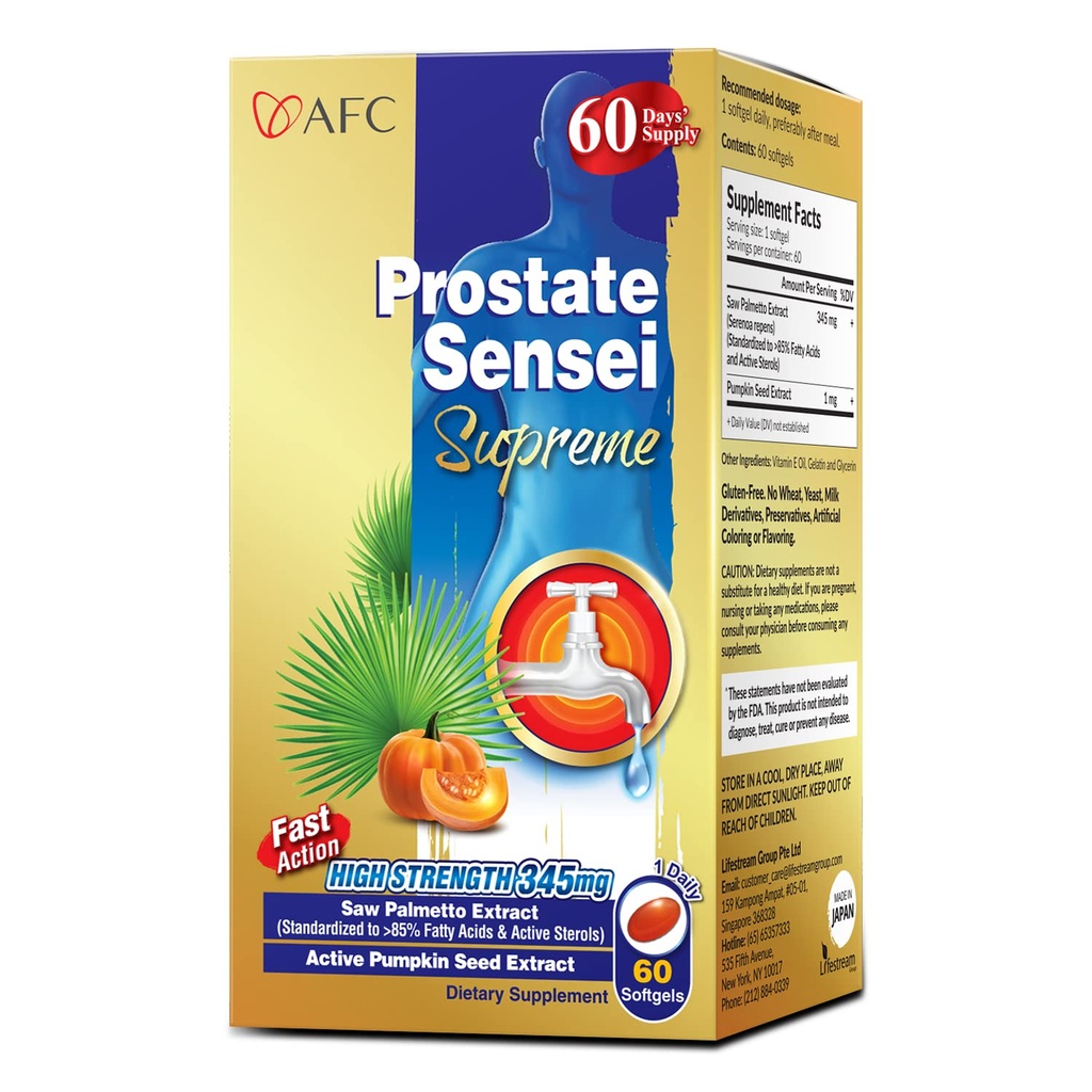 AFC Giappone Prostate Sensei Supreme – Saw Palmetto Supplemento per gli uomini con acidi grassi & Sterols – Supporta il flusso urinario, la funzione della vescica, la salute dei capelli – Natural Prostate Support Formula, alimentazione di 2 mesi