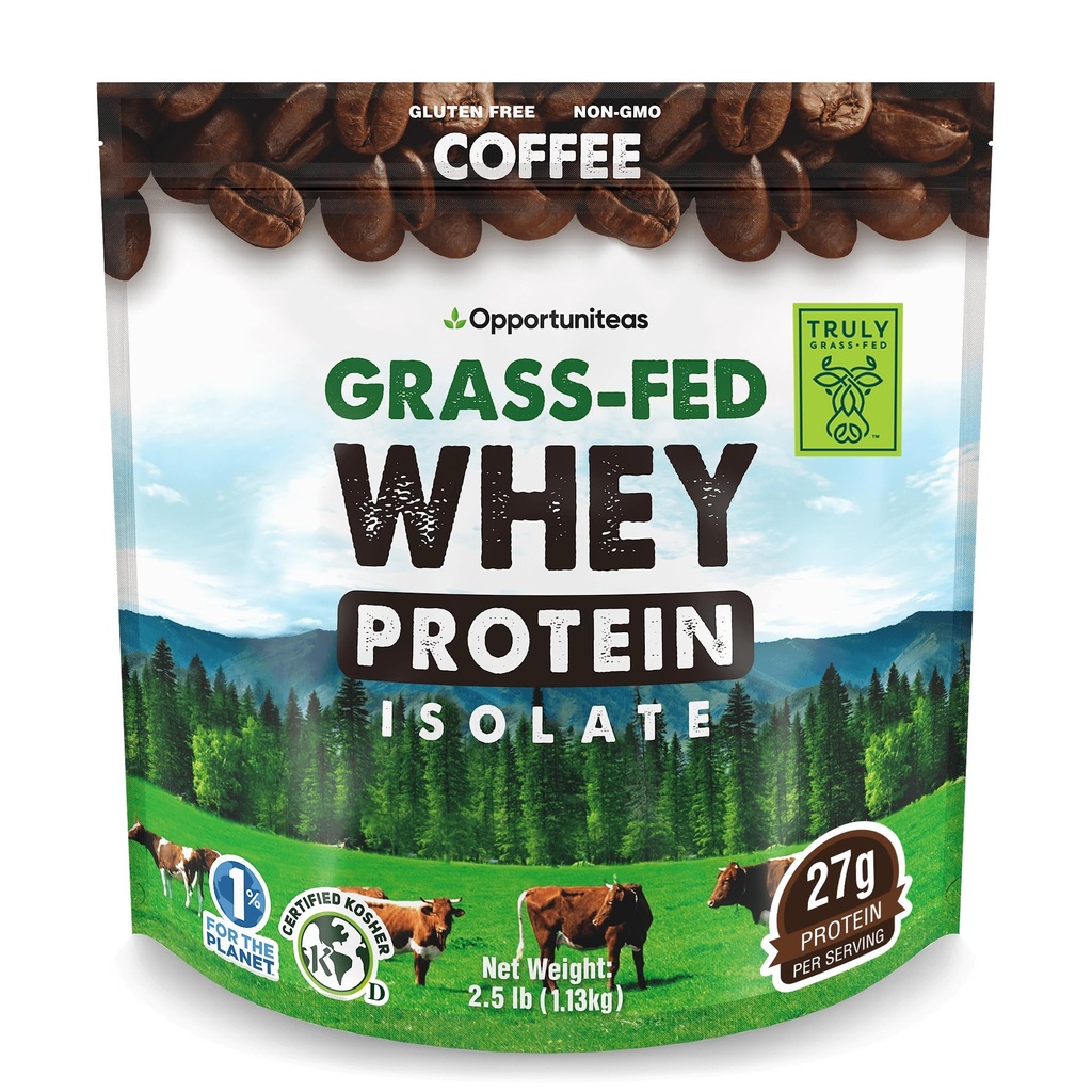 Polvere isolata di proteine del siero del caffè dell'erba di Opportuniteas - 27g polvere proteica senza dolcificanti artificiali, cows senza ormoni, non OGM - 2.5lb