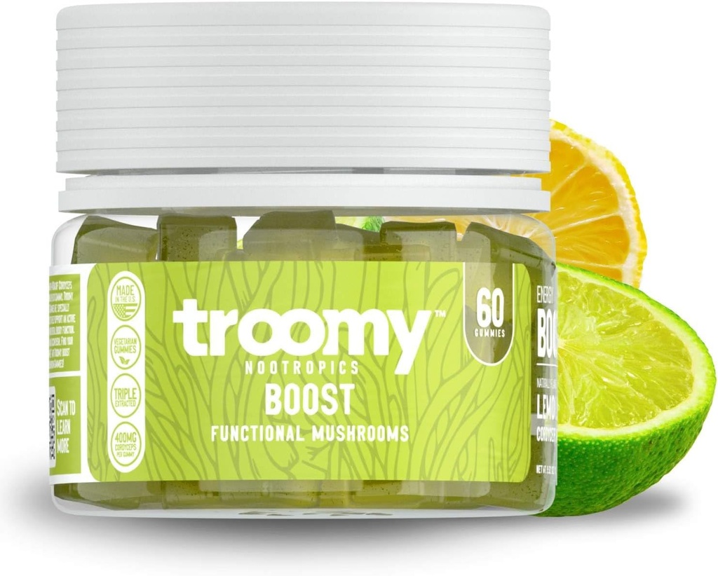 Troomy Boost Cordyceps Tutti Natural Mushroom Gummies - Supporta Active Lifestyle & Hyper Focus - Lime Limo - 60 Conte