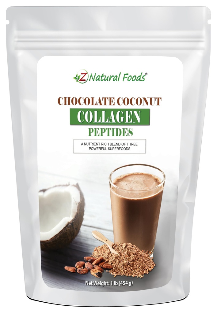 Peptidi di collagene di cocco di cioccolato di alimenti naturali Z, realizzati con polvere di latte di cocco, polvere di proteine deliziosa per il benessere generale, senza zucchero, non OGM, senza glutine, Kosher, 1 lb.