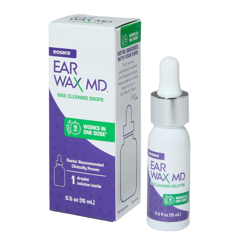 eosera® Ear Wax MD® - Gocce di rimozione della cera dell'orecchio - rompe giù e dissolves Earwax in appena 1 trattamento - Dottore Raccomandato & clinicamente Proven - Gentle & Safe - 15-mL
