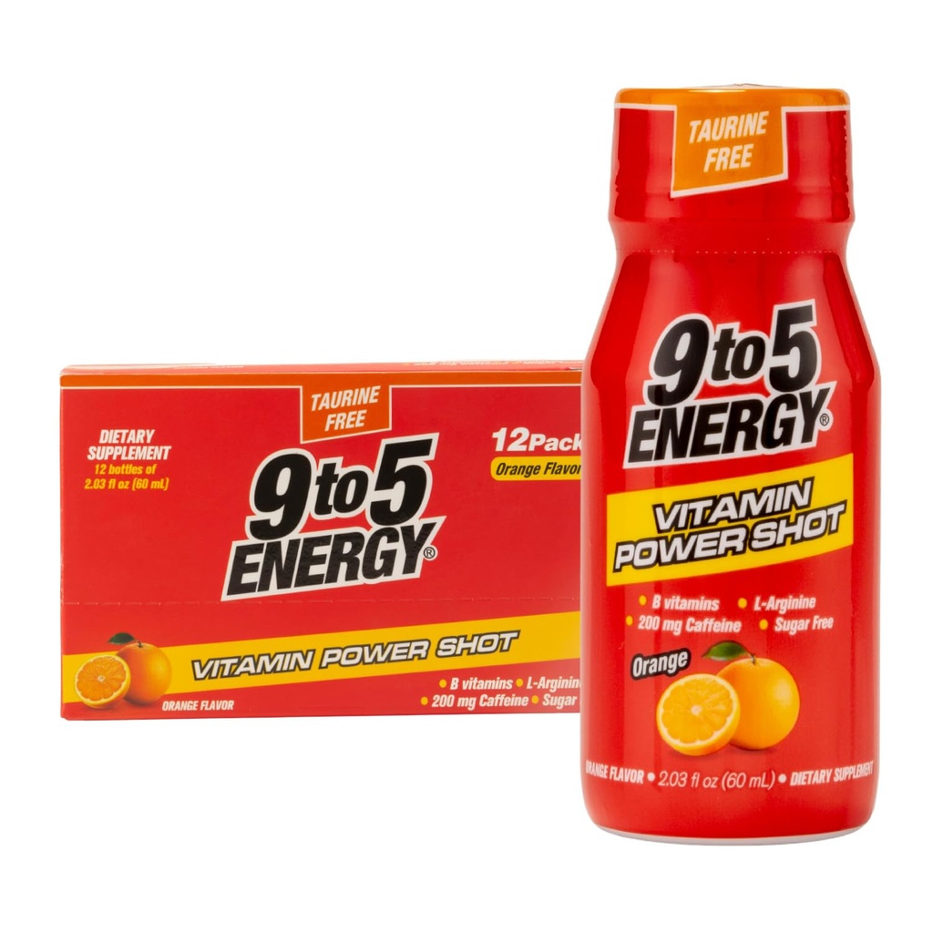 Vitamin Power Shot - Arancione Flavor, Taurina-Free, Sugar-Free, 12 Pack (2.03 fl oz Ogni) - Boost Energy, Focus e Vitality con Vitamine B e L-Arginina