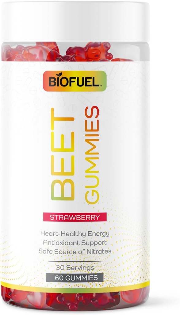 Biofuel Beet Gummies – Heart Healthy Energy & Antioxidant Support, Safe Source of Nitrates, 60 Count, 2 Gummies Per Serve
