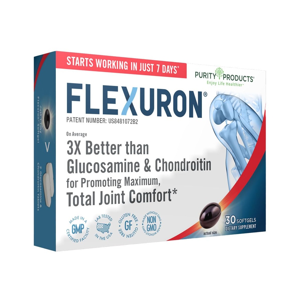 Prodotti di purezza Flexuron Joint Formula 3X Better Than Glucosamine and Chondroitin - inizia a lavorare in soli 7 giorni - Krill Oil, basso peso molecolare acido ialuronico, astaxantina - 30 conte (1)